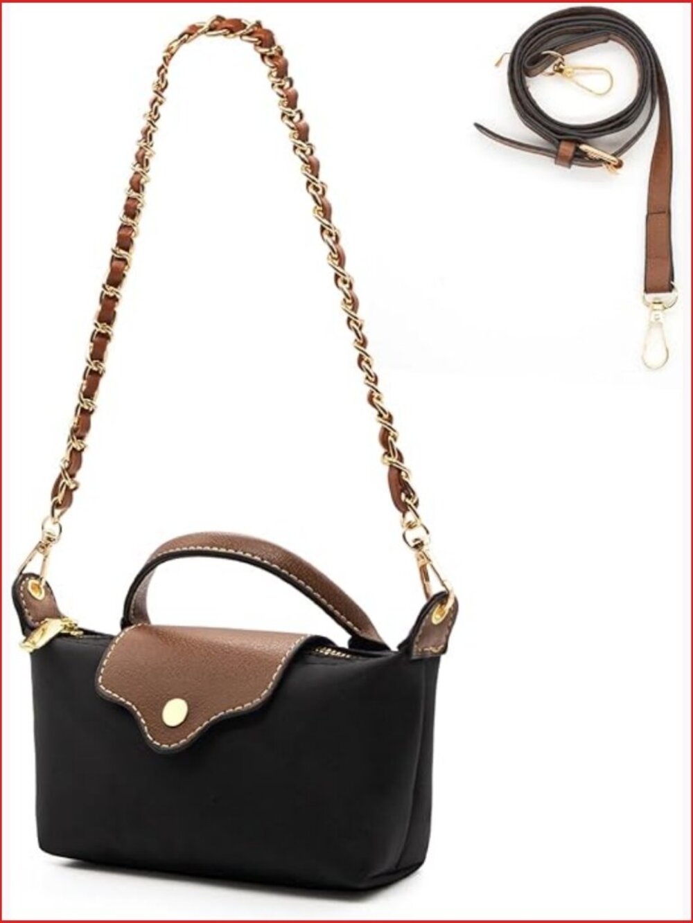 Mini Nylon Tote Crossbody Bag with Leather Trim Detachable Straps